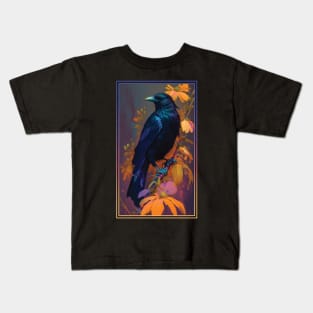 Crow Vibrant Tropical Flower Tall Digital Oil Painting Portrait 3 Kids T-Shirt